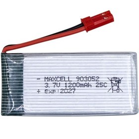 تصویر باتری لیتیوم پلیمر 3.7v ظرفیت 1200mAh تک سل 25c مارک MAXCELL کد 903052 