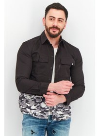 تصویر پیراهن مردانه کژوال آستین بلند با طرح استتاری سایز بزرگ، مشکی برند jack & jones 