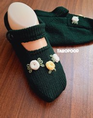 تصویر پاپوش طرح گل رز بافتنی تاروپود - ۳۸ / سبز 