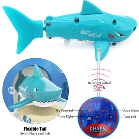 تصویر قایق کوسه برقی مینی با کنترل از راه دور برای کودکان، اسباب بازی شنا برای تفریح در استخر، هدیه تولد ایده‌آل به رنگ آبی برند generic Mini Electric RC Shark Boat for Kids, Remote Control Swimming Toy for Pool Fun, Perfect Birthday Gift in Blue