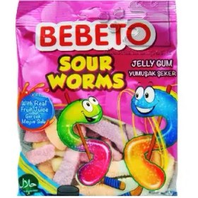 تصویر پاستیل ترش کرمی ببتو 80 گرم BEBETO BEBETO sour worms pastille 80 g