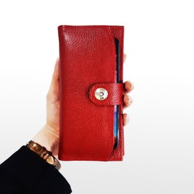 تصویر کیف پول زنانه دکمه مگنتی آکاردئونی چرم طبیعی کد ۴۸۰ - مشکی Women's wallet with accordion magnetic button, natural leather, code 480