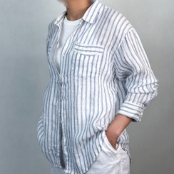 تصویر شومیز لینن راه راه آبی 