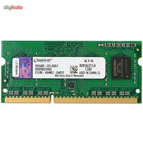 تصویر رم لپ تاپ کینگستون تک کاناله مدل RAM KINGSTON DDR3L 4GB 1600MHz CL11 ValueRAM 