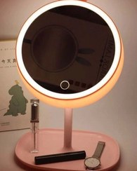 تصویر آیینه آرایشی رومیزی ال ای دی دار پایه طرح دار Led makeup mirror