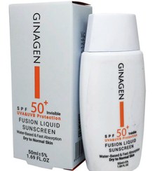 تصویر ضدآفتاب بی رنگ پوست نرمال و خشک ژیناژن spf50+ 