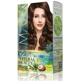 تصویر کیت رنگ مو بدون آمونیاک Maxx Deluxe سری Natural Beauty شماره 5.0 پایه رنگ قهوه ای روشن 