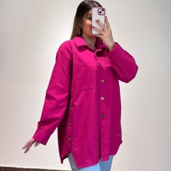 تصویر مانتو لنین بغل دکمه - سرخابی 