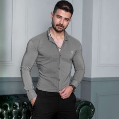 تصویر پیراهن مردانه مدل VQ رنگ مشکی و طوسی و سرمه ای 