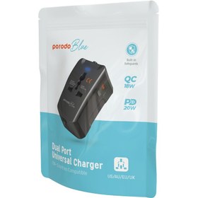 تصویر آداپتور شارژر پرودو Porodo Blue Dual Port Universal Charger 