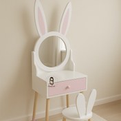 تصویر ست میز و صندلی دوکاره آرایشی و تحریر طرح خرگوش 