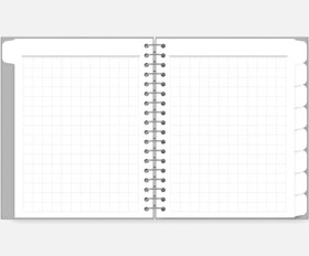 تصویر دفترچه یادداشت با خط مشبک مارپیچ باز با زبانه های جداکننده دفترچه خاطرات کاغذی مربعی سیمی با صفحات نشانک | موکاپ 
