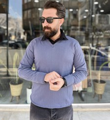 تصویر بافت یقه هفت - آبی 