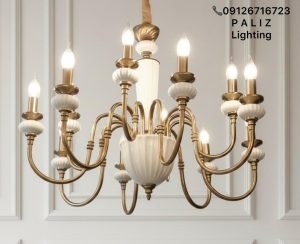 تصویر لوستر نئوکلاسیک فلزی سرامیکی شید شیشه ای 