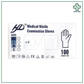 تصویر دستکش نیتریل بدون پودر اچ دی 100 عددی سایز لارج HD Medical Nitrile Examination Gloves 100Pcs size L