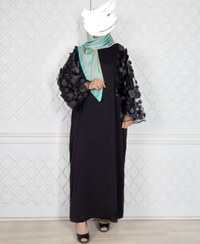 تصویر عبای زنانه مدل خورشید | جنس کرپ الیزه، فری سایز، قد ۱۴۵ سانت – رنگ مشکی کد ۱۴۰۴۷