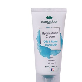 تصویر کرم مرطوب کننده هیدرا مات کاسمکولوژی مناسب پوست چرب و آکنه حجم 50 میل cosmecology hydra matte cream vitamin E & beeswax & urea for oily and acne prone skin 50ml