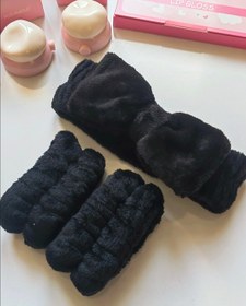 تصویر هدبند و مچ بند حوله ای - صورتی 