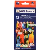 تصویر مداد رنگی ۱۲ رنگ پلیمری آسیا جعبه مقوایی 