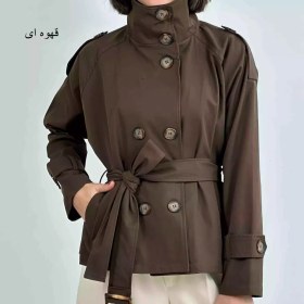 تصویر ترنچ کت یقه اسکی کتان سایز آزاد رنگ کرم 