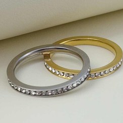 تصویر انگشتر رینگ زنانه استیل حلقه نگین اتمی دو رنگ طلایی سیلور کد15-1002 Silver jewelry ring for girls and women