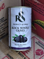 تصویر کنسرو زیتون سیاه کامل RS – محصول اسپانیا RS Black Whole Olives – Product of Spain