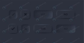 تصویر وکتور دکمه های وب شفاف چک مارک و ضربدر در پس زمینه مشکی 