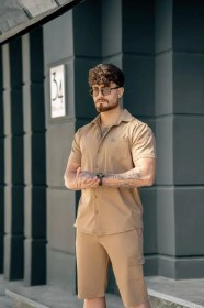 تصویر ست پیراهن و شلوارک کتان مردانه کد 241001 