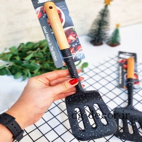 تصویر کفگیر نسوز دسته چوبی بامبو بزرگ وارداتی 