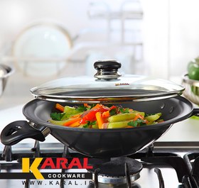 تصویر تابه وک هاردآنادایزد کارال (سایز 28) Karal Hard-Anodized Wok Pan Size 28