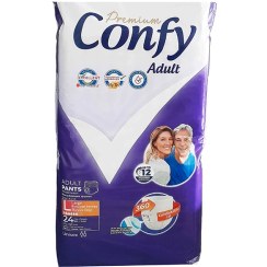 تصویر پوشک شورتی بزرگسال کانفی مدل پریمیوم سایز L بسته ۲۴ عددی 