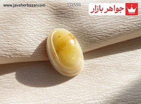 تصویر نگین عقیق هندی باباقوری زرد رنگ زیبا کد 132608 