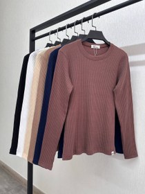 تصویر بلوز یقه گرد کبریتی - قهوه ای 