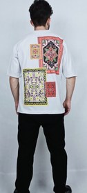 تصویر تیشرت آستین کوتاه مردانه نخ پنبه گرم بالا طرح قالی Men's short-sleeved t-shirt, warm cotton yarn, carpet design