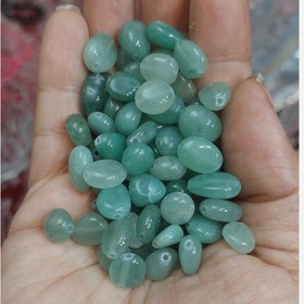 تصویر مهره تامبل سنگ آونتورین سبز 6 در 8 میل سنگ اصل طبیعی سوراخ دار 