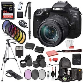 تصویر دوربین Canon EOS 90D DSLR با لنزهای 18-135mm USA (3616C016) بسته بندی حرفه ای قیمت بسته بندی –SanDisk Extreme Pro 64gb SD باتری اضافی برای LPE6 بیشتر 