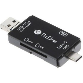 تصویر مبدل USB-C / USB / microUSB به SD / USB / TF پرووان مدل PCO03 مشکی کابل تبدیل