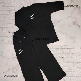 تصویر ست تیشرت شلوار بگ دو نایک جیب دار زنانه و دخترانه فری سایز 36 تا42 T-shirt set of bag two Nike pants with pockets for women and girls, size 36 to 42