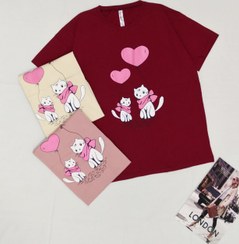 تصویر تیشرت زنانه طرح گربه جنس نخ پنبه رنگ نوک مدادی 