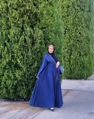 تصویر مانتو مجلسی ارزان در کرج، عبا مدل کلوش رنگ سورمه ای تا سایز ۴۲ جنس کن کن قد کار ۱۵۰ ا Abaya Abaya