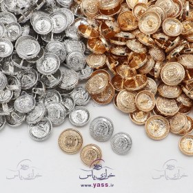 تصویر دکمه فلزی پایه دار طرح تاج سلطنتی 2 رنگ و 2 سایز (بسته 144 عددی) 