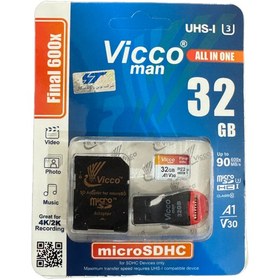 تصویر کارت حافظه microSDXC ویکو من مدل Final 600X کلاس 10 استاندارد UHS-I U3 سرعت 90MBps ظرفیت 32 گیگابایت همراه با کارت خوان 