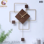 تصویر ساعت دیواری مدرن فلزی و چوبی H151 - قهوه ای تیره / نقره ای 