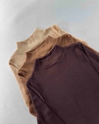 تصویر بادی یقه ایستاده آستین بلند پنبه ای رنگ کرم و سفید 