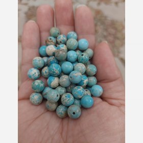 تصویر مهره سنگ فیروزه آفریقایی سوراخ دار سایز 8 درجه یک اصل طبیعی 