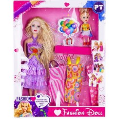 تصویر عروسک باربی با بچه و ست لباس 