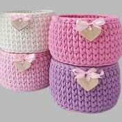 تصویر سبد قلاب بافی تریکو طرح رنگارنگ کد 11 مجموعه 4 عددی 