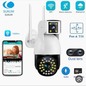 تصویر دوربین تحت شبکه سیمکارت خور دولنز 4مگا پیکسل مدلSC01 4G SC01 4G V380PRO DUL