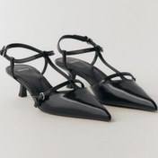 تصویر کفش پاشنه کلاسیک زنانه چرمی دار بچه گربه MANGO 