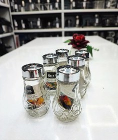 تصویر نمکدان شیشه ای گل رز مدل خورشیدی 6 عددی Rose model solar glass salt shaker, 6 pieces